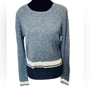 Prince & Fox Blue Yellow Colorblock Cropped Striped Long Sleeve Stretch Sweater